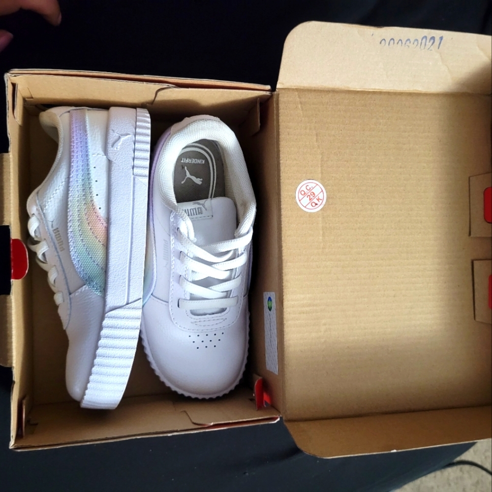 Puma sneakers In box slightly worn size 10C kids. White  with rainbow side. Kids